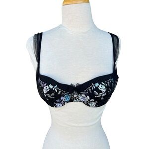 Victoria’s Secret Metallic Embroidered Balconet Bra Mesh Straps Crystal 34C GUC